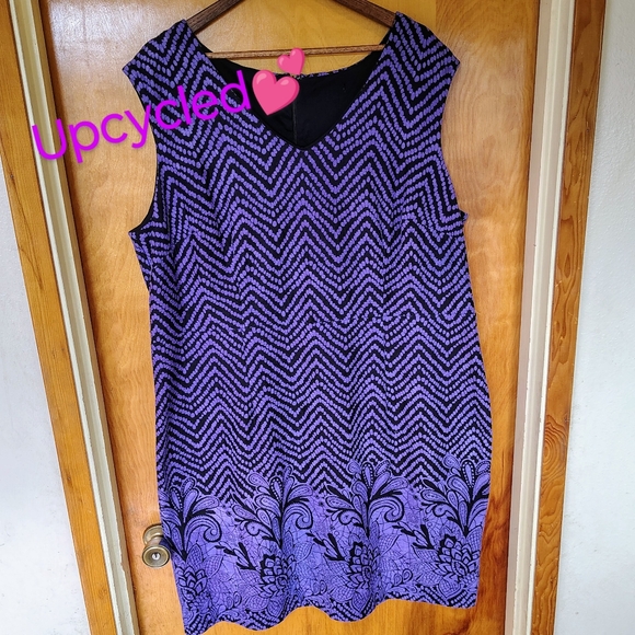 Upcycled Purple & Black Pattern Office Dress Size 22W - Picture 1 of 5